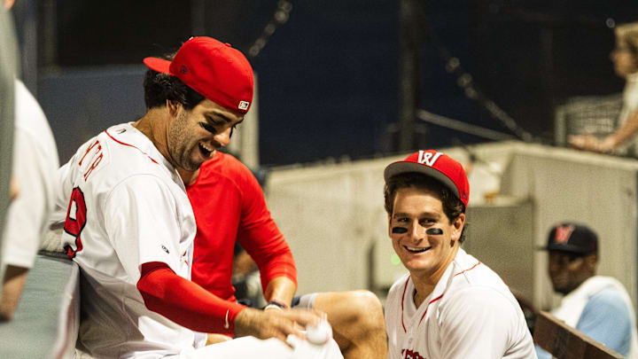 Marcelo Mayer and Roman Anthony wait for Friday fireworks at Polar Park after a WooSox game on May 2, 2025.
