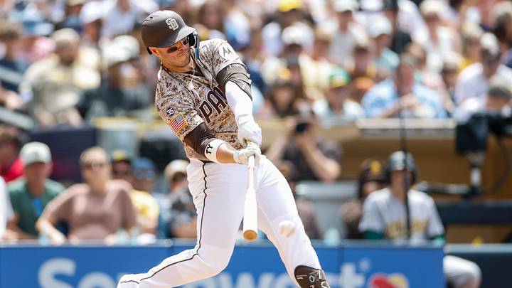 May 24, 2026; San Diego, California, USA; San Diego Padres first baseman Ty France (25) hits a single during the fifth inning against the Athletics at Petco Park. Mandatory Credit: David Frerker-Imagn Images May 24, 2026; San Diego, California, USA; San Diego Padres first baseman Ty France (25) hits a single during the fifth inning against the Athletics at Petco Park. Mandatory Credit: David Frerker-Imagn Images