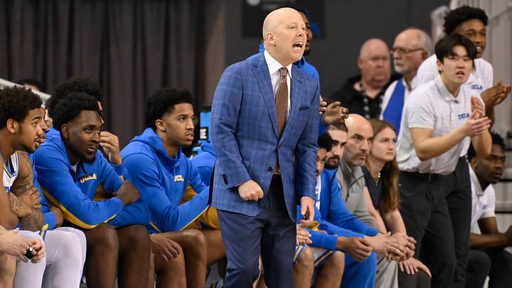 Feb 21, 2026; Los Angeles, California, USA; UCLA head coach Mick Cronin yells at his players during the 1st half against the Illinois Illini at Pauley Pavilion presented by Wescom Financial. Feb 21, 2026; Los Angeles, California, USA; UCLA head coach Mick Cronin yells at his players during the 1st half against the Illinois Illini at Pauley Pavilion presented by Wescom Financial.