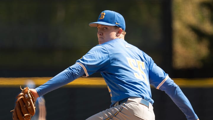 UCLA pitcher Michael Barnett throws against Oregon during the first inning at PK Park in Eugene April 19, 2025