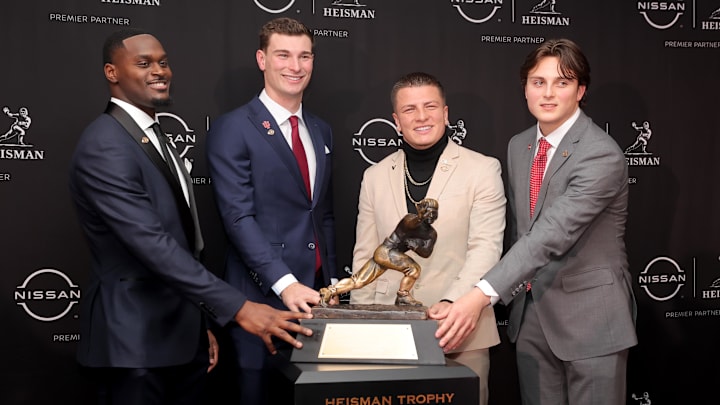 the Heisman trophy during a press conference at the New York Marriott Marquis