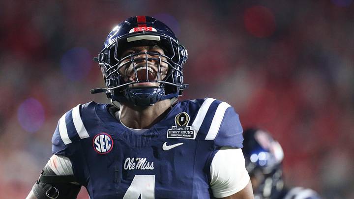 Mississippi Rebels linebacker Suntarine Perkins (4) celebrates a defensive play against the Tulane Green Wave during the second half of a game at Vaught-Hemingway Stadium. Mississippi Rebels linebacker Suntarine Perkins (4) celebrates a defensive play against the Tulane Green Wave during the second half of a game at Vaught-Hemingway Stadium.