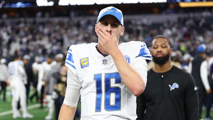 Dec 30, 2023; Arlington, Texas, USA; Detroit Lions quarterback Jared Goff (16) walks off the field