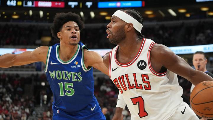 Oct 16, 2026; Chicago, Illinois, USA; Minnesota Timberwolves guard Zyon Pullin (15) defends Chicago Bulls guard Buddy Hield (7) during the first half at United Center. Mandatory Credit: David Banks-Imagn Images Oct 16, 2026; Chicago, Illinois, USA; Minnesota Timberwolves guard Zyon Pullin (15) defends Chicago Bulls guard Buddy Hield (7) during the first half at United Center. Mandatory Credit: David Banks-Imagn Images
