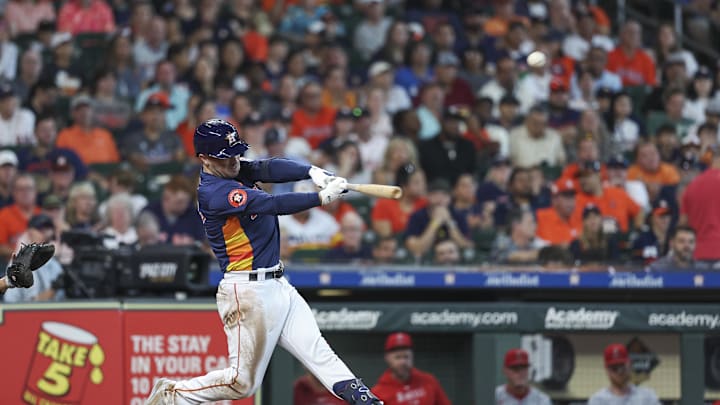 Houston Astros third baseman Alex Bregman (2) hits a home run during the fifth inning against the Los Angeles Angels at Minute Maid Park on Sept 22.