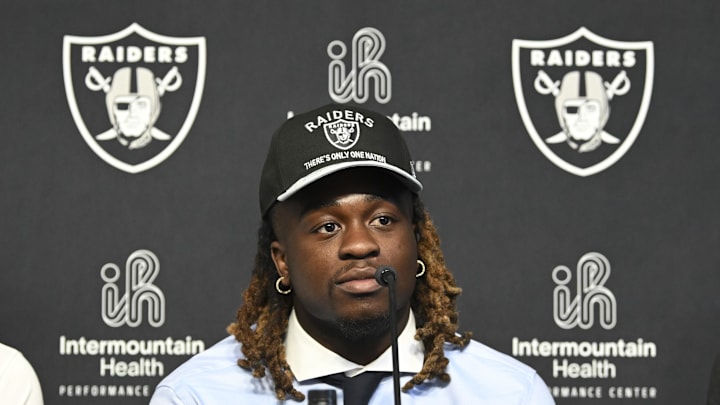 Apr 25, 2025; Henderson, NV, USA; Las Vegas Raiders first round draft pick in the 2025 NFL Draft Ashton Jeanty, speaks to the media at Intermountain Health Performance Center. Mandatory Credit: Candice Ward-Imagn Images Apr 25, 2025; Henderson, NV, USA; Las Vegas Raiders first round draft pick in the 2025 NFL Draft Ashton Jeanty, speaks to the media at Intermountain Health Performance Center. Mandatory Credit: Candice Ward-Imagn Images