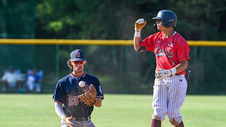 COTUIT 07/19/24 Wareham second baseman Yohann Desserault reacts after catching Jarren Advincula of Cotuit. Cape League baseball
 Ron Schloerb/Cape Cod Times