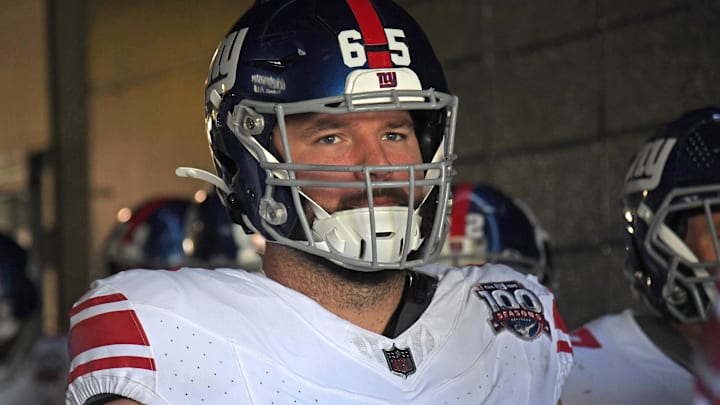 Jan 5, 2025; Philadelphia, Pennsylvania, USA; New York Giants center Austin Schlottmann (65) in the tunnel against the Philadelphia Eagles at Lincoln Financial Field. Jan 5, 2025; Philadelphia, Pennsylvania, USA; New York Giants center Austin Schlottmann (65) in the tunnel against the Philadelphia Eagles at Lincoln Financial Field.