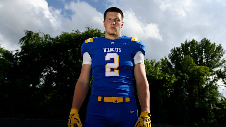 Dandy Dozen top football recruit selection for 2025 TSSAA season, Donelson Christian Academy tight end Carson Sneed Wednesday, June 19, 2025, in Nashville, Tenn.