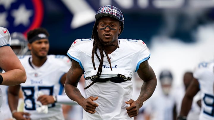 Tennessee Titans wide receiver DeAndre Hopkins heads to the field before a game against the New York Jets at Nissan Stadium in Nashville, Tenn., Sunday, Sept. 15, 2024.