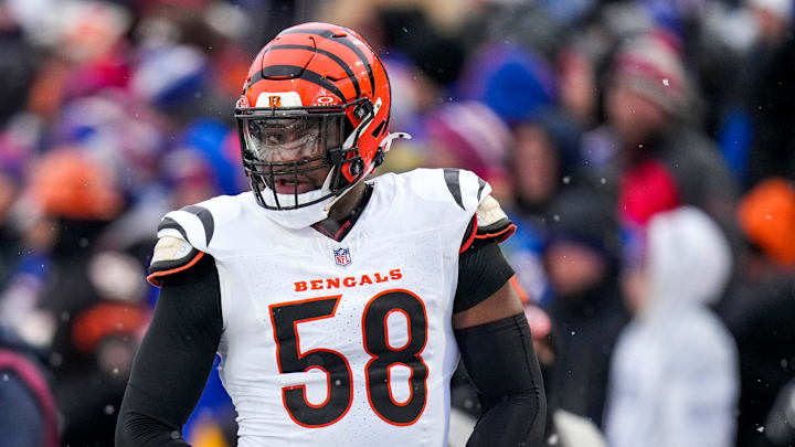 Cincinnati Bengals defensive end Joseph Ossai (58) walks for the locker room with trainers in the fourth quarter of the NFL Week 14 game between the Buffalo Bills and the Cincinnati Bengals at Highmark Stadium in Orchard Park, N.Y., on Sunday, Dec. 7, 2025. The Bills overcame a halftime deficit to win 39-34. Cincinnati Bengals defensive end Joseph Ossai (58) walks for the locker room with trainers in the fourth quarter of the NFL Week 14 game between the Buffalo Bills and the Cincinnati Bengals at Highmark Stadium in Orchard Park, N.Y., on Sunday, Dec. 7, 2025. The Bills overcame a halftime deficit to win 39-34.