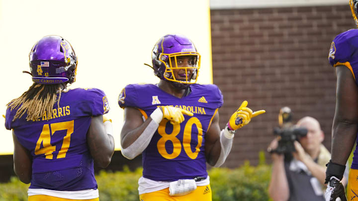 Sep 3, 2022; Greenville, North Carolina, USA;  East Carolina Pirates tight end Shane Calhoun (80)