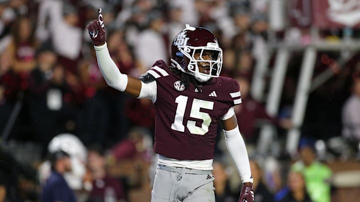 Mississippi State Bulldogs defensive back Jayven Williams (15) reacts during the fourth quarter against the Texas Longhorns at Davis Wade Stadium at Scott Field.