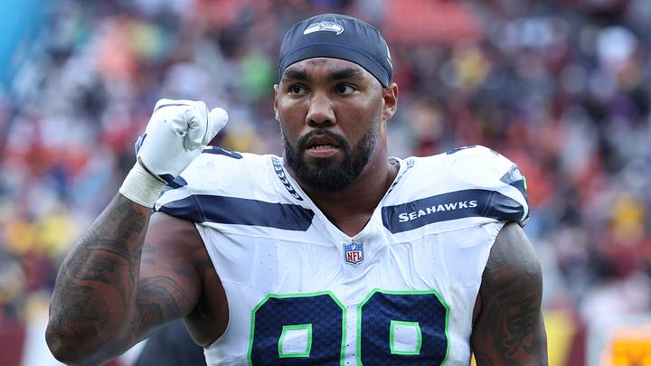 Seattle Seahawks defensive tackle Leonard Williams (99) at half time against the Washington Commanders at Northwest Stadium. 