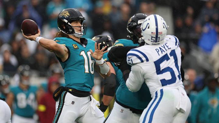 Dec 7, 2025; Jacksonville, Florida, USA; Jacksonville Jaguars quarterback Trevor Lawrence (16) passes the ball against the Indianapolis Colts during the first half at EverBank Stadium. Mandatory Credit: Matt Pendleton-Imagn Images Dec 7, 2025; Jacksonville, Florida, USA; Jacksonville Jaguars quarterback Trevor Lawrence (16) passes the ball against the Indianapolis Colts during the first half at EverBank Stadium. Mandatory Credit: Matt Pendleton-Imagn Images