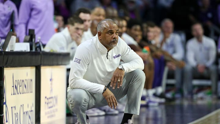 Feb 8, 2025; Manhattan, Kansas, USA; Kansas State Wildcats head coach Jerome Tang looks on during the second half against the Kansas Jayhawks at Bramlage Coliseum. Mandatory Credit: Scott Sewell-Imagn Images Feb 8, 2025; Manhattan, Kansas, USA; Kansas State Wildcats head coach Jerome Tang looks on during the second half against the Kansas Jayhawks at Bramlage Coliseum. Mandatory Credit: Scott Sewell-Imagn Images