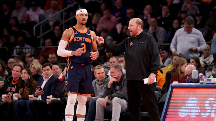 Dec 3, 2024; New York, New York, USA; New York Knicks head coach Tom Thibodeau talks to guard Josh Hart (3) during the third quarter against the Orlando Magic at Madison Square Garden. Mandatory Credit: Brad Penner-Imagn Images Dec 3, 2024; New York, New York, USA; New York Knicks head coach Tom Thibodeau talks to guard Josh Hart (3) during the third quarter against the Orlando Magic at Madison Square Garden. Mandatory Credit: Brad Penner-Imagn Images