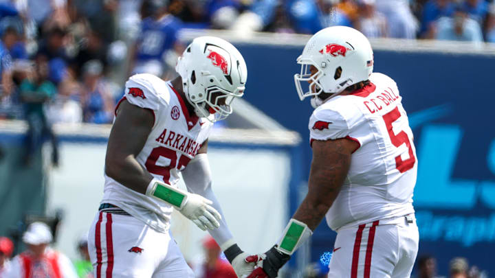 Arkansas Razorbacks defensive linemen Quincy Rhodes Jr. (97) poses a big threat for Auburn. Arkansas Razorbacks defensive linemen Quincy Rhodes Jr. (97) poses a big threat for Auburn.