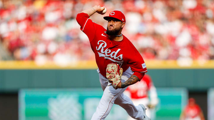 Jun 24, 2023; Cincinnati, Ohio, USA; Cincinnati Reds relief pitcher Daniel Duarte (77) pitches
