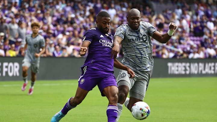 Feb 27, 2022; Orlando, Florida, USA; Orlando City SC defender Ruan (2) and CF Montr  al defender