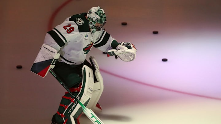 Oct 29, 2024; Pittsburgh, Pennsylvania, USA; Minnesota Wild goaltender Marc-Andre Fleury (29) takes the ice to warm up against the Pittsburgh Penguins at PPG Paints Arena. Mandatory Credit: Charles LeClaire-Imagn Images Oct 29, 2024; Pittsburgh, Pennsylvania, USA; Minnesota Wild goaltender Marc-Andre Fleury (29) takes the ice to warm up against the Pittsburgh Penguins at PPG Paints Arena. Mandatory Credit: Charles LeClaire-Imagn Images