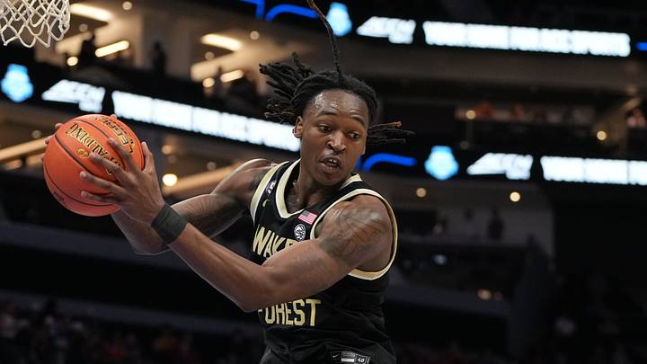 Mar 11, 2026; Charlotte, NC, USA; Wake Forest Demon Deacons forward Tre'von Spillers (25) grabs a rebound in the second half at Spectrum Center. Mandatory Credit: Bob Donnan-Imagn Images Mar 11, 2026; Charlotte, NC, USA; Wake Forest Demon Deacons forward Tre'von Spillers (25) grabs a rebound in the second half at Spectrum Center. Mandatory Credit: Bob Donnan-Imagn Images