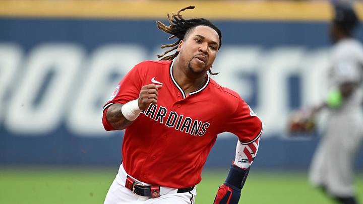 Jun 8, 2026; Cleveland, Ohio, USA; Cleveland Guardians third baseman Jose Ramirez (11) advances to third on a single by Cleveland Guardians designated hitter Chase DeLauter (not pictured) during the third inning against the New York Yankees at Progressive Field. Mandatory Credit: Ken Blaze-Imagn Images Jun 8, 2026; Cleveland, Ohio, USA; Cleveland Guardians third baseman Jose Ramirez (11) advances to third on a single by Cleveland Guardians designated hitter Chase DeLauter (not pictured) during the third inning against the New York Yankees at Progressive Field. Mandatory Credit: Ken Blaze-Imagn Images