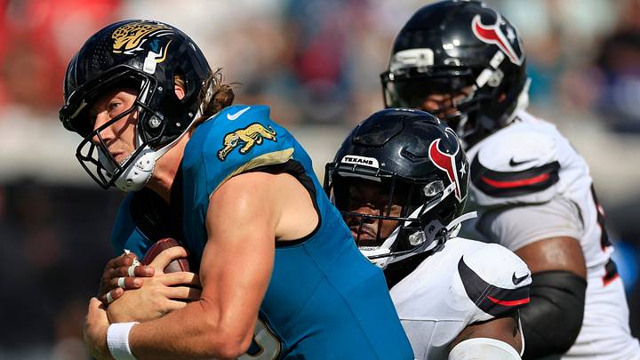 Jacksonville Jaguars quarterback Trevor Lawrence (16) rushes for yards on a keeper during the fourth quarter of an NFL football matchup at EverBank Stadium, Sunday, Sept. 21, 2025, in Jacksonville, Fla. The Jaguars defeated the Texans 17-10. Jacksonville Jaguars quarterback Trevor Lawrence (16) rushes for yards on a keeper during the fourth quarter of an NFL football matchup at EverBank Stadium, Sunday, Sept. 21, 2025, in Jacksonville, Fla. The Jaguars defeated the Texans 17-10.