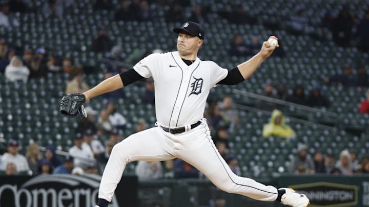 Sep 27, 2023; Detroit, Michigan, USA; Detroit Tigers starting pitcher Tarik Skubal (29) pitches