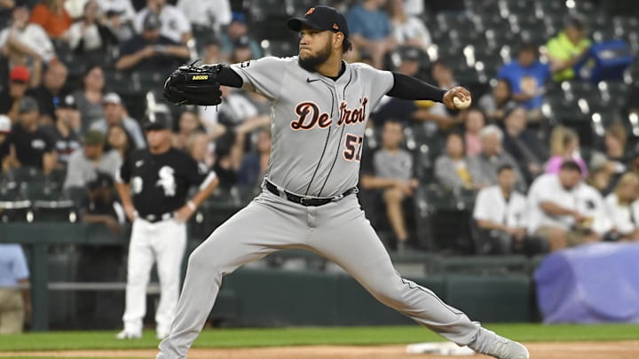 Sep 1, 2023; Chicago, Illinois, USA;  Detroit Tigers starting pitcher Eduardo Rodriguez (57)
