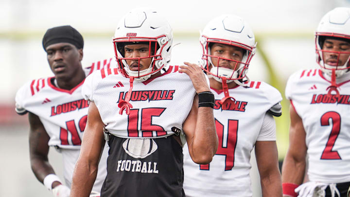 Louisville Cardinals wide receiver Antonio Meeks (15) during a recent practice on August 4, 2025 before the start of the 2025 football season. Louisville Cardinals wide receiver Antonio Meeks (15) during a recent practice on August 4, 2025 before the start of the 2025 football season.