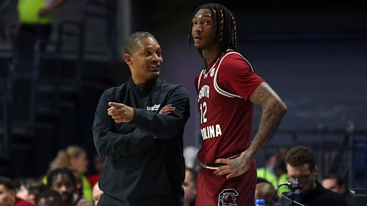 South Carolina basketball coach Lamont Paris with wing Zach Davis