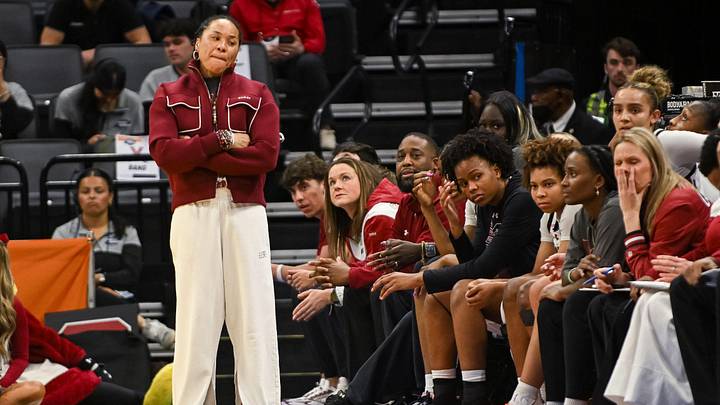 Mar 28, 2026; Sacramento, CA, USA; South Carolina Gamecocks head coach Dawn Staley looks on from the sideline during the game against the South Carolina Gamecocks in the Sweet Sixteen game of the Sacramento Regional 4 of the women's 2026 NCAA Tournament at Golden 1 Center. Mandatory Credit: Ed Szczepanski-Imagn Images Mar 28, 2026; Sacramento, CA, USA; South Carolina Gamecocks head coach Dawn Staley looks on from the sideline during the game against the South Carolina Gamecocks in the Sweet Sixteen game of the Sacramento Regional 4 of the women's 2026 NCAA Tournament at Golden 1 Center. Mandatory Credit: Ed Szczepanski-Imagn Images