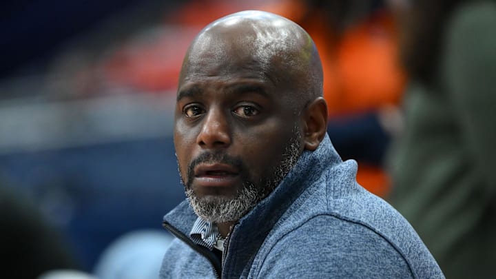 Dec 30, 2023; Syracuse, New York, USA; Syracuse Orange assistant coach Allen Griffin looks on prior to the game against the Pittsburgh Panthers at the JMA Wireless Dome. Mandatory Credit: Rich Barnes-Imagn Images
