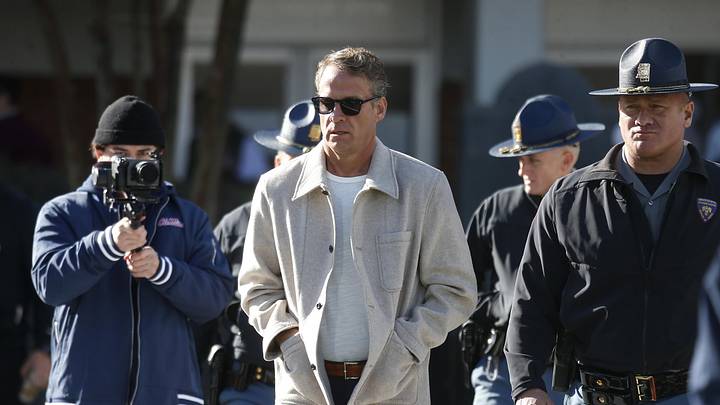 Nov 28, 2025; Starkville, Mississippi, USA; Mississippi Rebels head coach Lane Kiffin walks on field before the game against the Mississippi State Bulldogs at Davis Wade Stadium at Scott Field. Mandatory Credit: Petre Thomas-Imagn Images