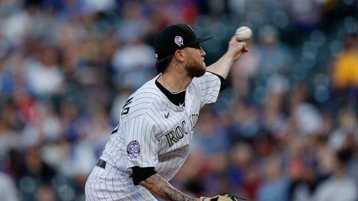 Sep 11, 2023; Denver, Colorado, USA; Colorado Rockies starting pitcher Kyle Freeland (21) pitches in
