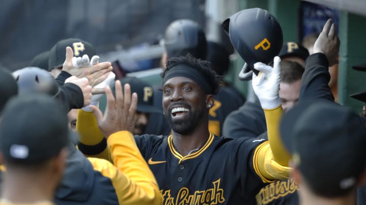 Apr 22, 2024; Pittsburgh, Pennsylvania, USA; Pittsburgh Pirates designated hitter Andrew McCutchen Apr 22, 2024; Pittsburgh, Pennsylvania, USA; Pittsburgh Pirates designated hitter Andrew McCutchen