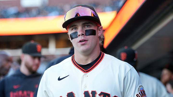 San Francisco, California, USA; San Francisco Giants center fielder Drew Gilbert (0) before the game against the Milwaukee Brewers at Oracle Park. Mandatory Credit: Darren Yamashita-Imagn Images