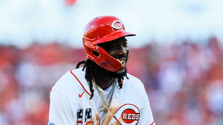 Jul 4, 2026; Cincinnati, Ohio, USA; Cincinnati Reds shortstop Elly de la Cruz (44) reacts after a play in the second inning against the Baltimore Orioles at Great American Ball Park. Mandatory Credit: Katie Stratman-Imagn Images Jul 4, 2026; Cincinnati, Ohio, USA; Cincinnati Reds shortstop Elly de la Cruz (44) reacts after a play in the second inning against the Baltimore Orioles at Great American Ball Park. Mandatory Credit: Katie Stratman-Imagn Images