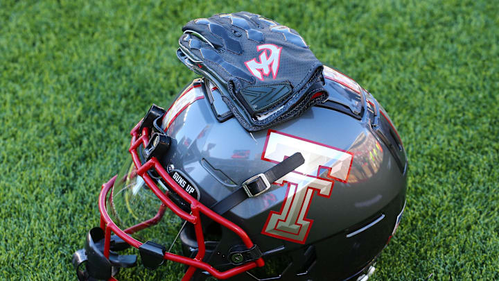 A general view of a Texas Tech Red Raiders helmet. Mandatory Credit: Michael C. Johnson-Imagn Images
