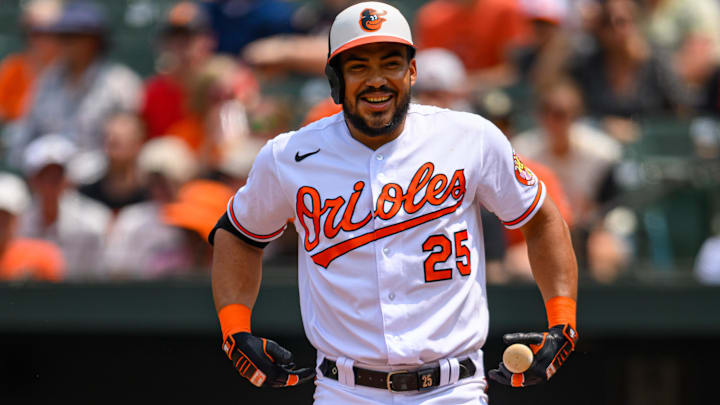Jun 11, 2023; Baltimore, Maryland, USA; Baltimore Orioles right fielder Anthony Santander (25) walks to the plate during the second inning against the Kansas City Royals at Oriole Park at Camden Yards. Jun 11, 2023; Baltimore, Maryland, USA; Baltimore Orioles right fielder Anthony Santander (25) walks to the plate during the second inning against the Kansas City Royals at Oriole Park at Camden Yards.
