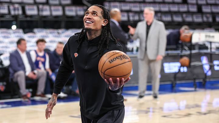 New York Knicks guard Jordan Clarkson (00) warms up prior to game five of the second round of the 2026 NBA Playoffs against the Philadelphia 76ers at Madison Square Garden. New York Knicks guard Jordan Clarkson (00) warms up prior to game five of the second round of the 2026 NBA Playoffs against the Philadelphia 76ers at Madison Square Garden.