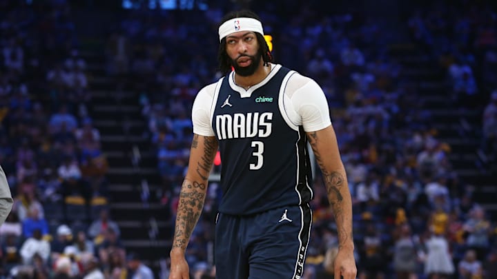 Apr 18, 2025; Memphis, Tennessee, USA; Dallas Mavericks forward Anthony Davis (3) reacts during the second quarter against the Memphis Grizzlies at FedExForum. Mandatory Credit: Petre Thomas-Imagn Images Apr 18, 2025; Memphis, Tennessee, USA; Dallas Mavericks forward Anthony Davis (3) reacts during the second quarter against the Memphis Grizzlies at FedExForum. Mandatory Credit: Petre Thomas-Imagn Images
