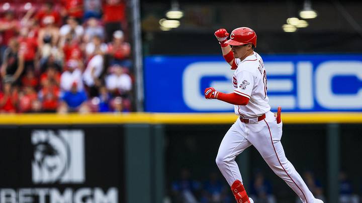 Jun 1, 2026; Cincinnati, Ohio, USA; Cincinnati Reds outfielder JJ Bleday (22) runs the bases after hitting a solo home run in the first inning against the Kansas City Royals at Great American Ball Park. Mandatory Credit: Katie Stratman-Imagn Images