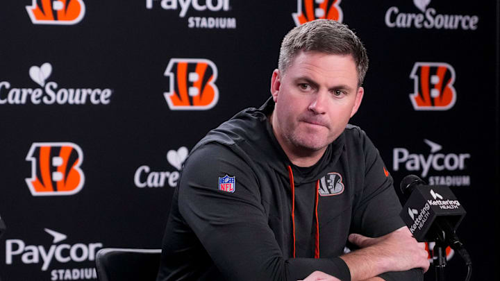 Cincinnati Bengals head coach Zac Taylor talks about newly signed defense tackle Dexter Lawrence in a press conference at Paycor Stadium in Cincinnati on Monday, April 20, 2026.