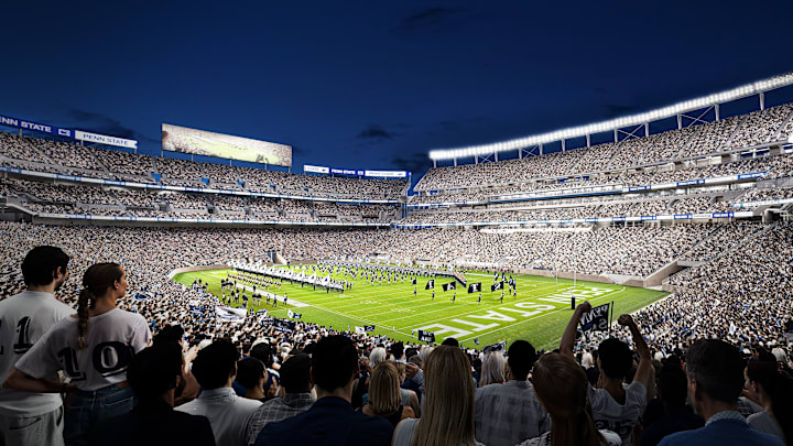 A digital rendering of the renovated West Side of Penn State's Beaver Stadium, scheduled for completion in 2027.