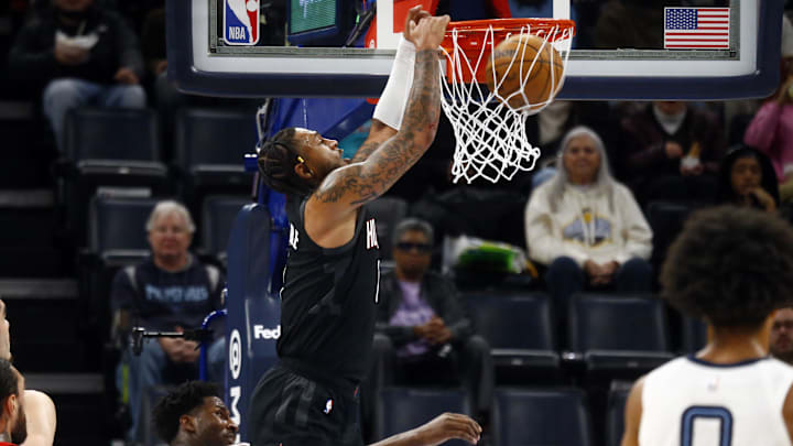 Jan 9, 2025; Memphis, Tennessee, USA; Houston Rockets forward Cam Whitmore (7) dunks during the second quarter against the Memphis Grizzlies at FedExForum. Mandatory Credit: Petre Thomas-Imagn Images Jan 9, 2025; Memphis, Tennessee, USA; Houston Rockets forward Cam Whitmore (7) dunks during the second quarter against the Memphis Grizzlies at FedExForum. Mandatory Credit: Petre Thomas-Imagn Images