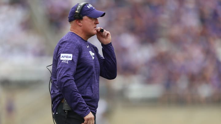Kansas State Wildcats head coach Chris Klieman watches his players during the first half against the North Dakota Fighting Hawks at Bill Snyder Family Stadium on Aug. 30, 2025.