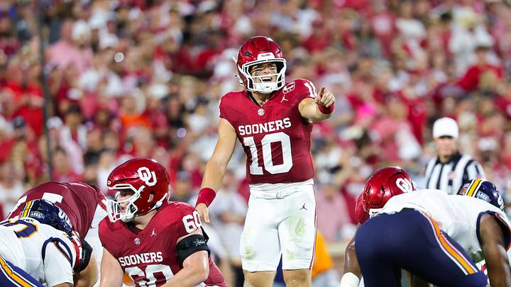 Sep 4, 2026; Norman, Oklahoma, USA; Oklahoma Sooners quarterback John Mateer (10) in action during the game against the UTEP Miners at Gaylord Family-Oklahoma Memorial Stadium. Mandatory Credit: Kevin Jairaj-Imagn Images Sep 4, 2026; Norman, Oklahoma, USA; Oklahoma Sooners quarterback John Mateer (10) in action during the game against the UTEP Miners at Gaylord Family-Oklahoma Memorial Stadium. Mandatory Credit: Kevin Jairaj-Imagn Images