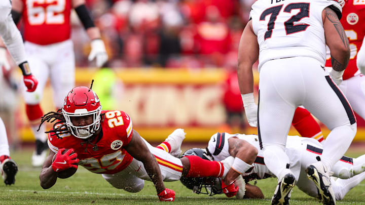 Kareem Hunt dove for the extra yard in the Chiefs nine-point victory over Houston in the Divisional Round last week.